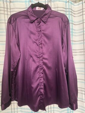 Deep Purple Satin Button-Up Blouse